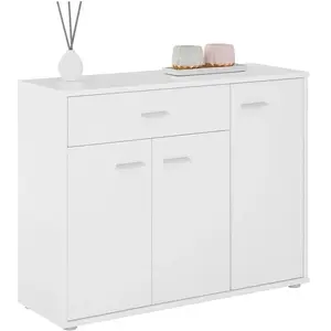 Idimex Buffet CORALINE, commode meuble de rangement avec 1 tiroir et 3 portes, en mélaminé blanc mat pas cher