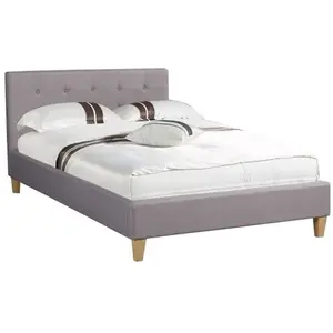Idimex Lit simple pour adulte LILLE 120x190 cm 1 place et demi / 1 personne, avec sommier et pieds en bois, tissu capitonné gris