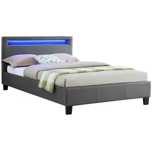 Idimex Lit simple adulte MIRANDO avec sommier 120x190 cm LED intégrées gris pas cher