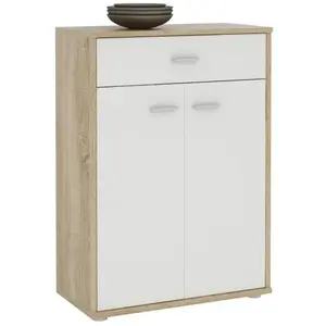 Idimex Buffet CALAIS, commode meuble de rangement avec 1 tiroir et 2 portes, en mélaminé décor chêne sonoma et blanc mat pas cher