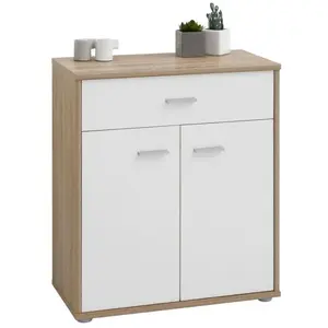 Idimex Buffet MONACO, commode meuble de rangement avec 1 tiroir et 2 portes, en mélaminé décor chêne sonoma et blanc mat