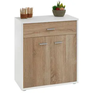 Idimex Buffet MONACO, commode meuble de rangement avec 1 tiroir et 2 portes, en mélaminé blanc mat et décor chêne sonoma pas cher