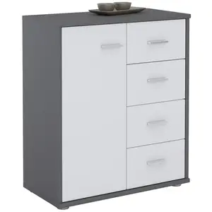 Buffet bas - IDIMEX - OSCAR - 4 tiroirs - 1 porte - gris/blanc mat pas cher