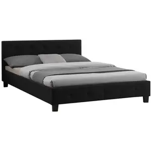 Idimex Lit double capitonné MATHIEU avec sommier 140x190 cm - Noir pas cher