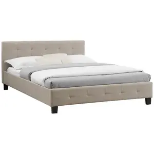 Lit double capitonné MATHIEU - IDIMEX - 140x190 cm - Tissu beige pas cher