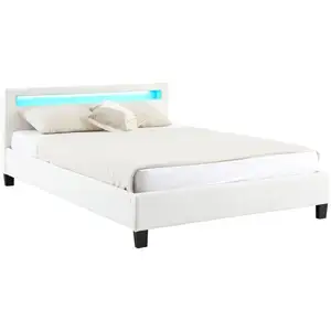 Lit double PINOT - IDIMEX - 140x190 cm - LED intégrées - Blanc pas cher