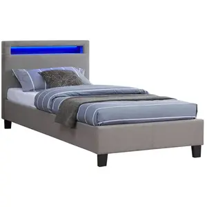 Idimex Lit simple adulte/enfant MOLINA LED intégrées tissu gris pas cher