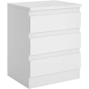 Idimex Table de chevet BURGOS, commode table de nuit avec 3 tiroirs sans poignée, en mélaminé blanc mat pas cher