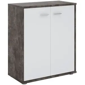 Idimex Buffet FIRMIN, commode meuble de rangement avec 2 portes, en mélaminé décor béton foncé et blanc mat pas cher