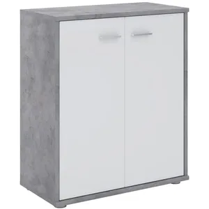 Idimex Buffet FIRMIN, commode meuble de rangement avec 2 portes, en mélaminé décor béton et blanc mat pas cher