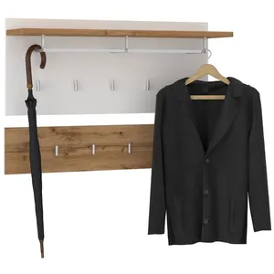 Idimex - Portemanteau mural viella 9 patères, en mélaminé chêne wotan et blanc pas cher
