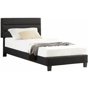Idimex Lit 1 place FLORIDA 90x190 cm avec sommier, lit simple pour enfant ou adulte, hauteur réglable, lit en tissu noir pas cher