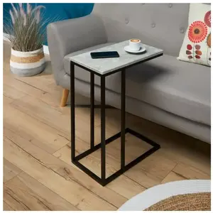 Idimex Bout de canapé DEBORA table d'appoint table à café table basse de salon cadre en métal noir et plateau en MDF décor béton pas cher