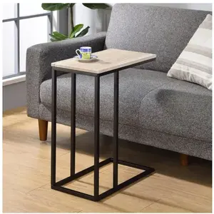 Idimex Bout de canapé DEBORA table d'appoint table à café table basse de salon cadre en métal noir et plateau en MDF décor chêne sauvage pas cher