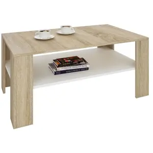 Idimex Table basse LORIENT, table de salon rectangulaire avec 1 étagère espace de rangement ouvert, en mélaminé décor chêne sonoma et blanc pas cher