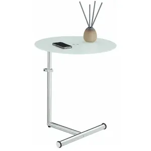 Idimex Table d'appoint ronde LEONIE en métal chromé et verre trempé blanc, hauteur réglable pas cher