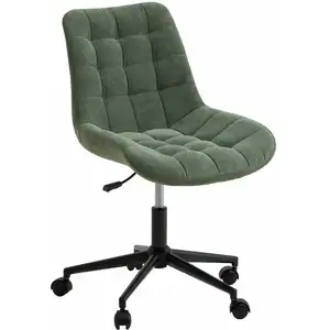 Idimex Chaise de bureau VASILO fauteil en velours côtelé vert avec piétement en métal laqué noir pas cher