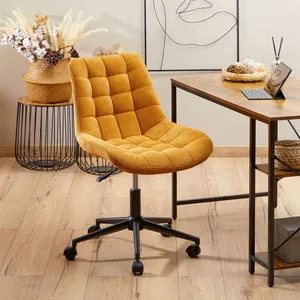 Idimex Chaise de bureau VASILO fauteuil en velours côtelé jaune moutar... pas cher