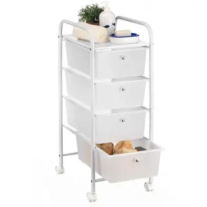 Caisson sur roulettes - IDIMEX - GINA - 4 tiroirs en plastique blanc transparent - 1 tablette pas cher