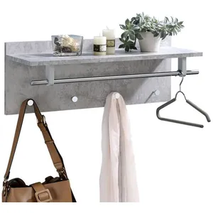 Idimex Porte-manteaux mural ULF penderie murale avec 1 étagère de rangement 1 tringle et 4 patères crochets métal chromé, décor bétonVendu parcdiscount