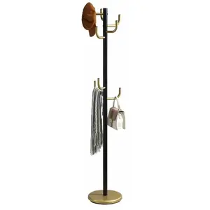 Idimex Porte-manteaux MILA portant pour vêtements sur pied hauteur 174 cm et 8 crochets, meuble d'entrée en métal laqué noir et orVendu parcdiscount