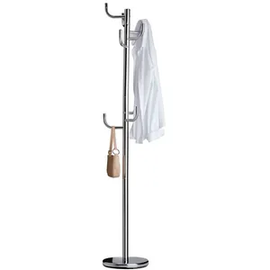 Idimex Porte-manteaux MILA portant pour vêtements sur pied socle rond et 8 crochets dont 3 à mi-hauteur, meuble d'entrée en métal chroméVendu parcdiscount