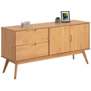 Idimex Buffet TIVOLI design vintage scandinave nordique commode bahut vaisselier 2 tiroirs 2 portes, pin massif finition bois teinté pas cher