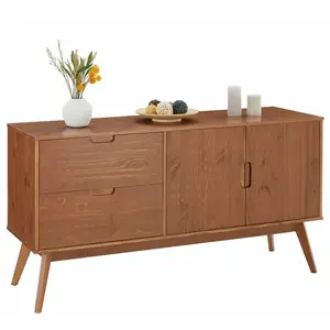 Idimex Buffet TIVOLI design vintage scandinave nordique commode bahut vaisselier 2 tiroirs 2 portes, pin massif finition brun foncéVendu parcdiscount