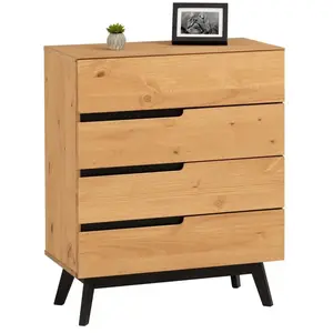 Idimex Commode TIBOR style scandinave design vintage nordique avec 4 tiroirs, en pin massif finition bois naturel teintéVendu parcdiscount