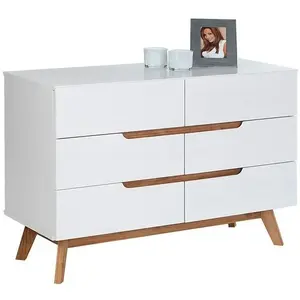 Idimex Commode TIBOR style scandinave design vintage nordique avec 6 tiroirs, en pin massif lasuré blanc pas cher