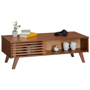 Table basse - IDIMEX - SEAN - Design vintage - Niches et portes coulissantes ajourées pas cher