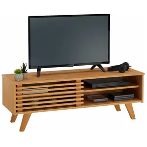Meuble TV SEAN - IDIMEX - Design vintage - 4 niches - 1 porte coulissa... pas cher