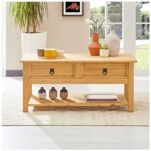 Table basse - IDIMEX - TEQUILA - 2 tiroirs - étagère inférieure - style mexicain pas cher