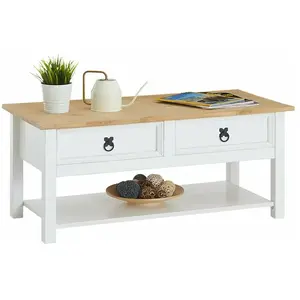 Table basse TEQUILA - IDIMEX - Rectangulaire - Blanc - Brun pas cher