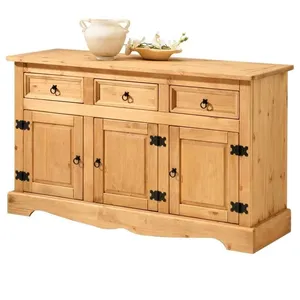 Idimex Buffet TEQUILA bahut commode vaisselier 3 tiroirs 3 portes, L 154 cm x H 88 cm x P 50 cm, style mexicain colonial en pin massif ciré pas cher