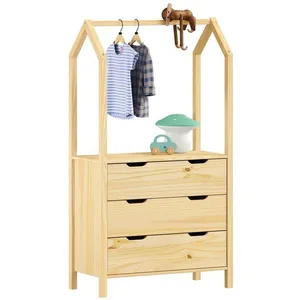 Comparateur de prix : Idimex Commode AMIRA meuble de rangment pour enfant en forme de maison, avec 3 tiroirs et 1 tringle, en pin massif naturel