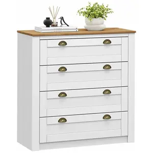 Idimex Commode BOLTON buffet meuble de rangement avec 4 tiroirs, style classique, en pin massif lasuré blanc et brunVendu parcdiscount