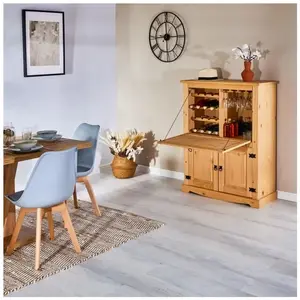 Idimex Meuble bar à vin TEQUILA armoire comptoir avec range bouteilles et range verres, bahut de style mexicain en pin massif teinté/ciré pas cher