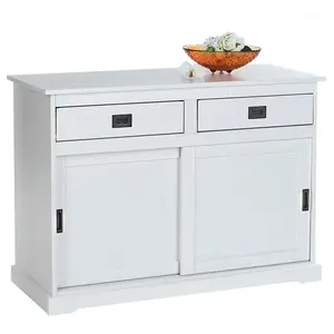 Idimex Buffet SAVONA bahut vaisselier commode avec 2 tiroirs et 2 portes coulissantes, en pin massif lasuré blanc pas cher