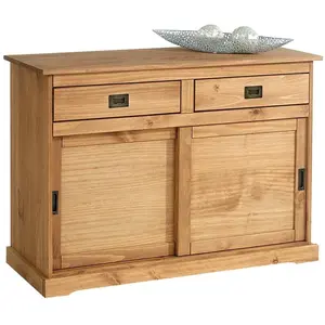 Idimex Buffet SAVONA bahut vaisselier commode avec 2 tiroirs et 2 portes coulissantes, en pin massif lasuré brun pas cher