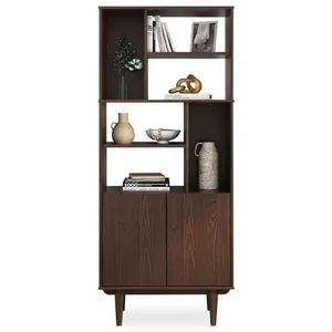 Idimex Buffet haut SIMONA 80x188 cm en bois massif coloris noyer avec 2 Portes 6 Étagères, Vaisselier en hauteur pas cher