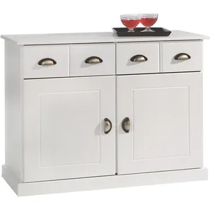 Idimex Buffet PARIS commode bahut vaisselier avec 2 portes battantes et 2 tiroirs pin massif lasuré blanc pas cher