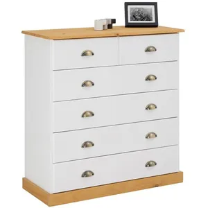 Idimex Commode de chambre PARIS avec 6 tiroirs en pin massif lasuré blanc et brunVendu parcdiscount