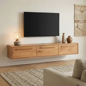 Idimex Meuble TV Suspendu TECCA L 180 cm en Bois Massif Coloris chêne ... pas cher