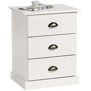 Idimex Table de chevet PARIS table de nuit avec 3 tiroirs pin massif lasuré blanc pas cher