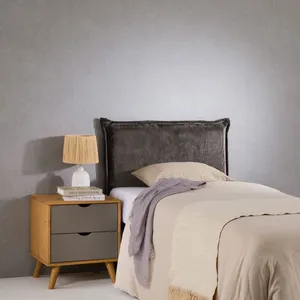 Idimex Tête de lit DELMO 90 rembourrée, En tissu polyester pour lit 90 cm, Sur pieds en bois, Gris pas cher
