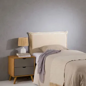 Idimex Tête de lit DELMO 90 rembourrée, En tissu polyester pour lit 90 cm, Sur pieds en bois, Blanc crème pas cher