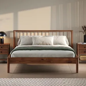 Idimex Lit 140 x 200 avec sommier APOANA en bois massif coloris châtaignier, cadre robuste avec tête de lit à barreaux pas cher