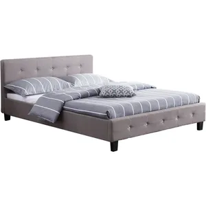 Lit double capitonné JOSY avec sommier 140x190 cm - Gris - IDIMEX - 2 places pas cher