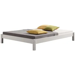 Idimex Lit futon double pour adulte TAIFUN 140 x 200 cm, 2 personnes, 2 places, pin massif lasuré blanc pas cher